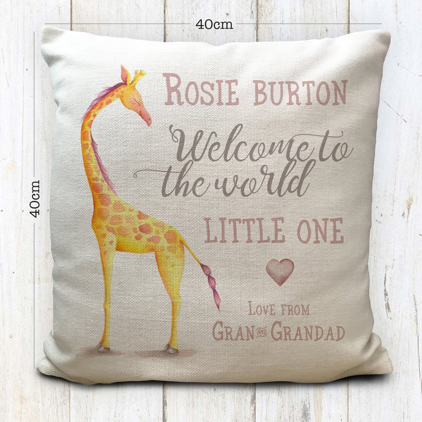 personalised new baby christening cushion cover giraffe design measurements