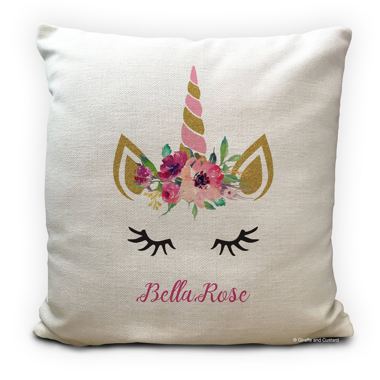 Personalised Unicorn Cushion Cover Floral Fantasy Illustration 16" 40cm