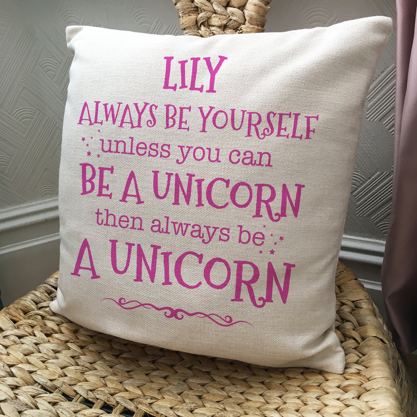 Personalised Unicorn Cushion Cover Childrens Name 16" 40cm
