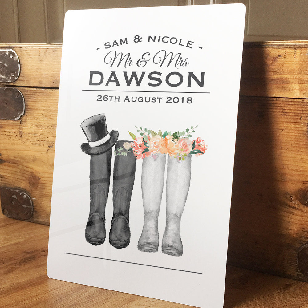 Personalised Wedding Sign Wellington Boots – Giraffe and Custard