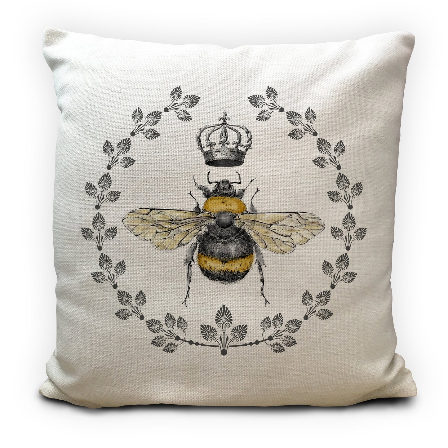 queen bee cushion cover home decor with crown and wreath illustration