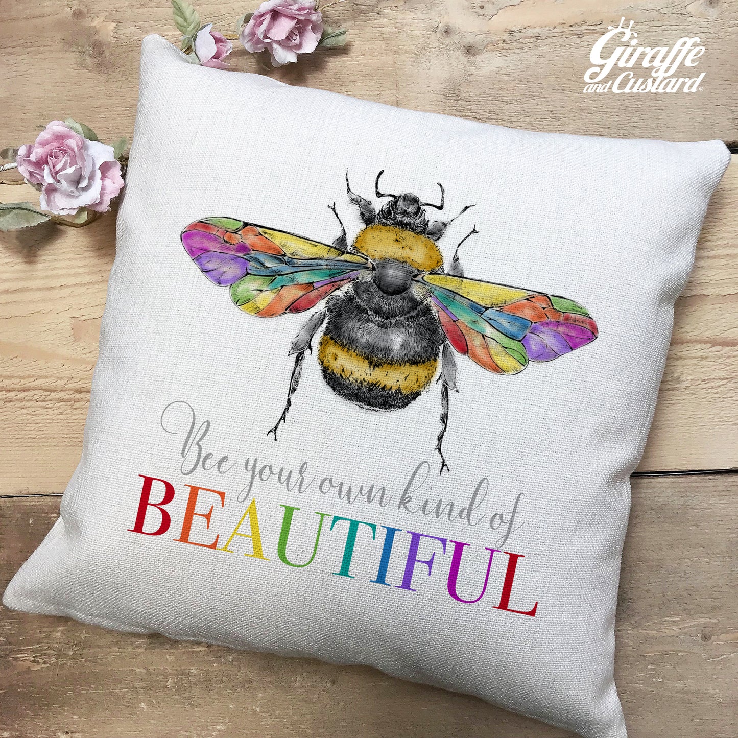 LGBTQ Rainbow Bee Cushion Cover 16"