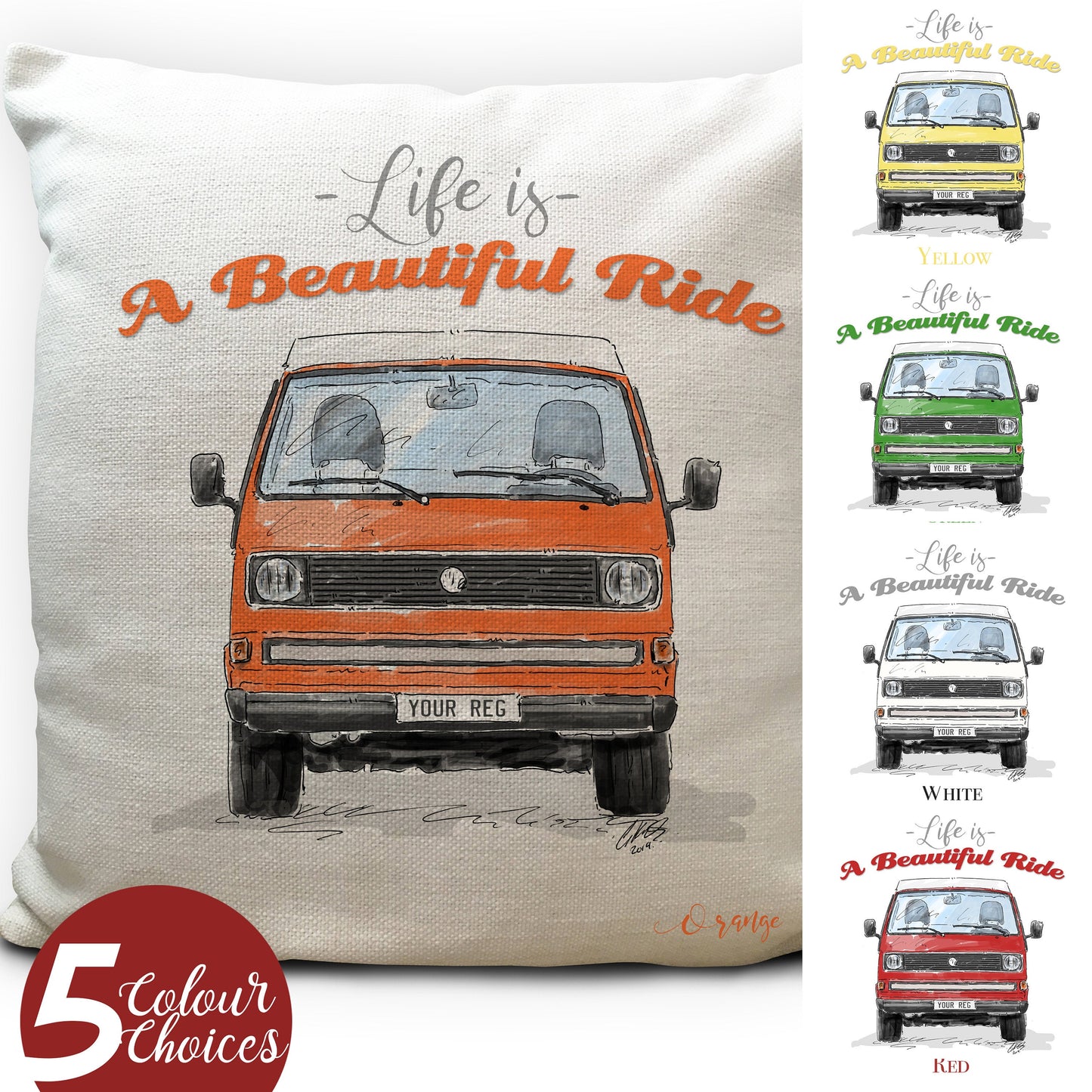 Personalised Retro Campervan Transporter T3 Cushion Cover 16"