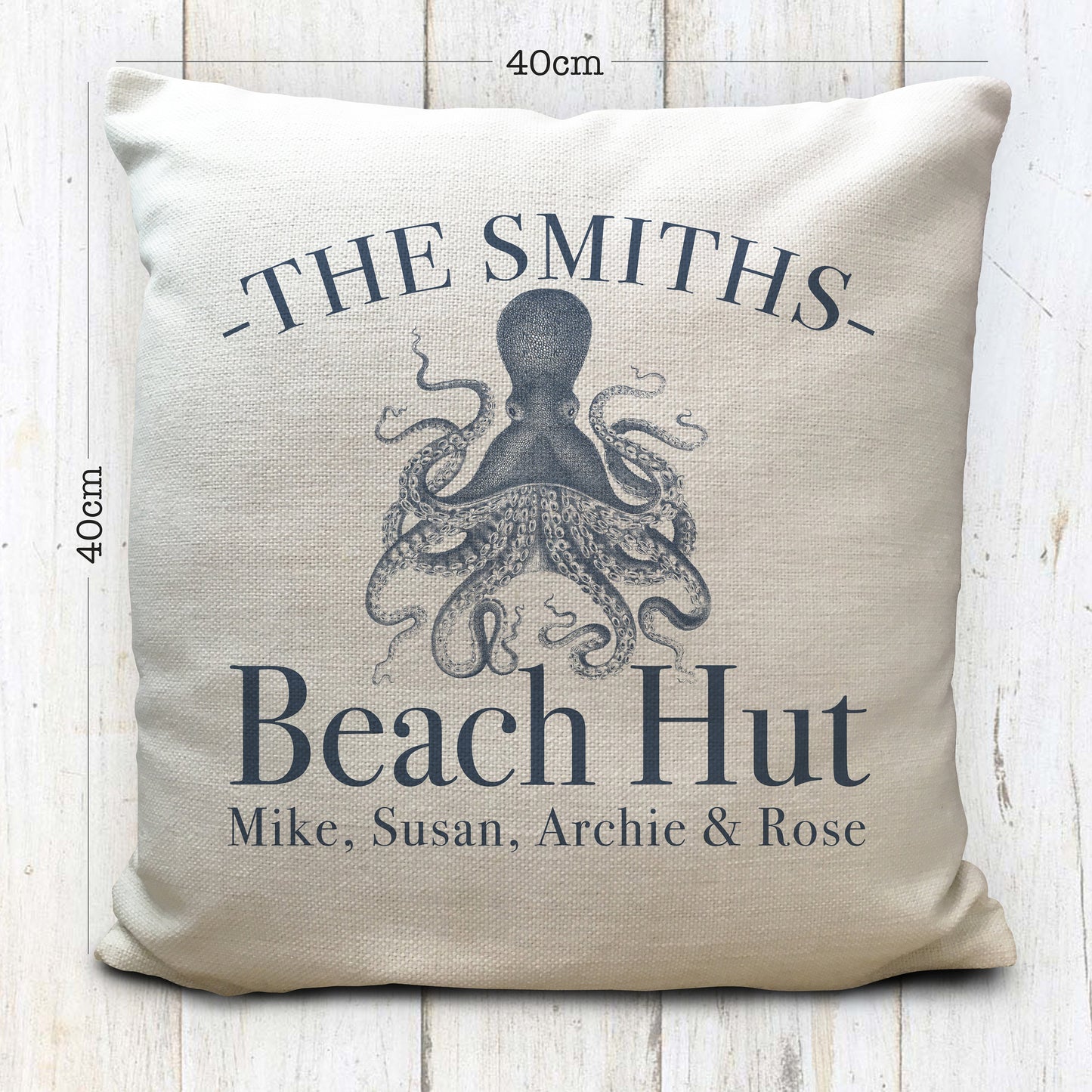 Personalised Octopus Beach Huts Seaside Cushion Cover 16"