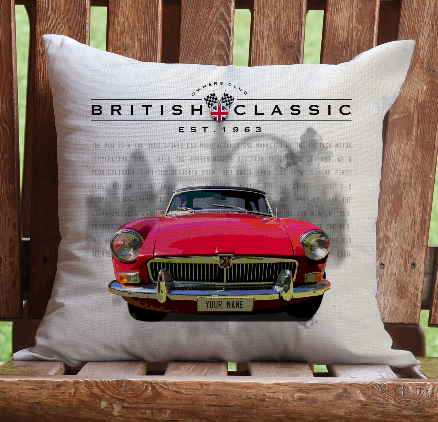 Personalised MGB British Classic Car Cushion Cover 16" 40cm
