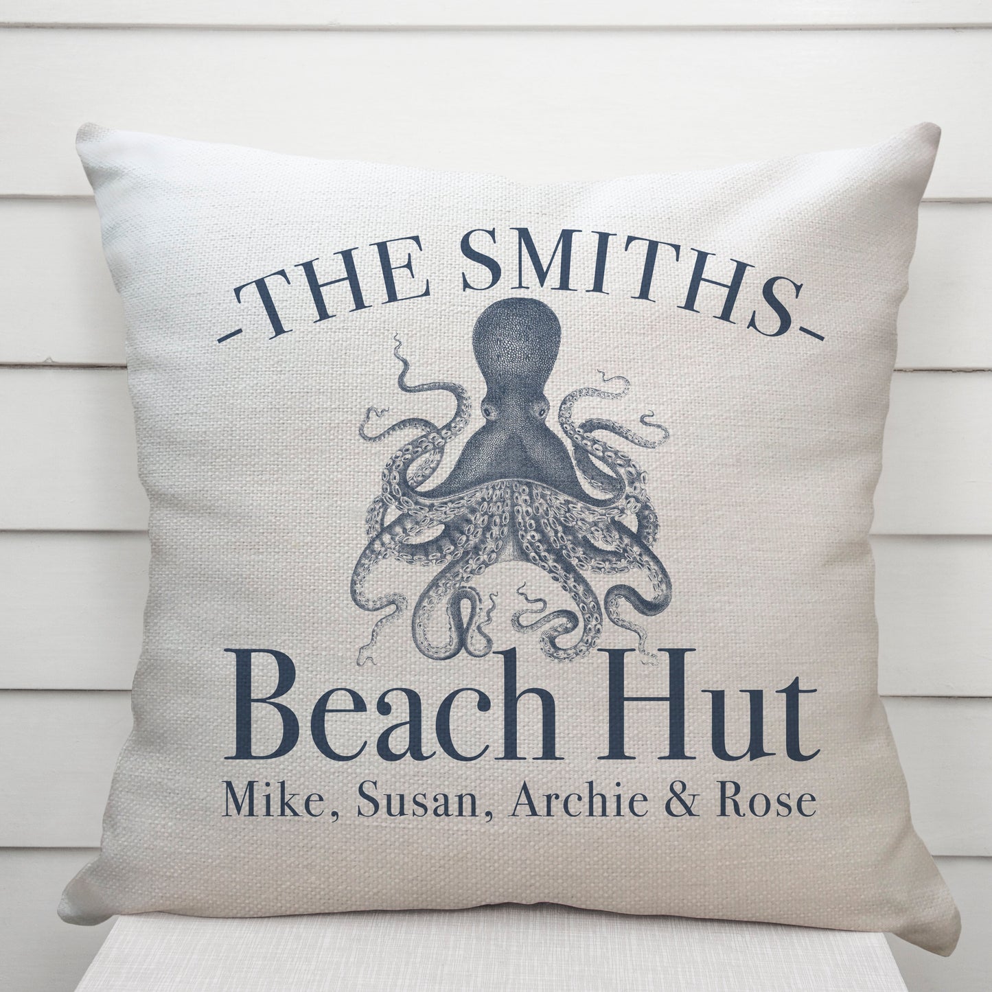 Personalised Octopus Beach Huts Seaside Cushion Cover 16"