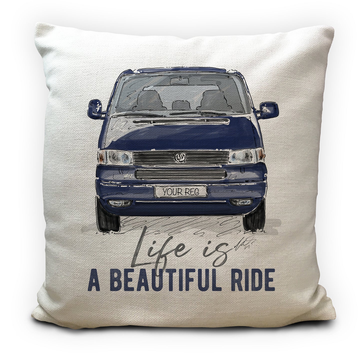 personalised transporter T4 Gift cushion cover blue