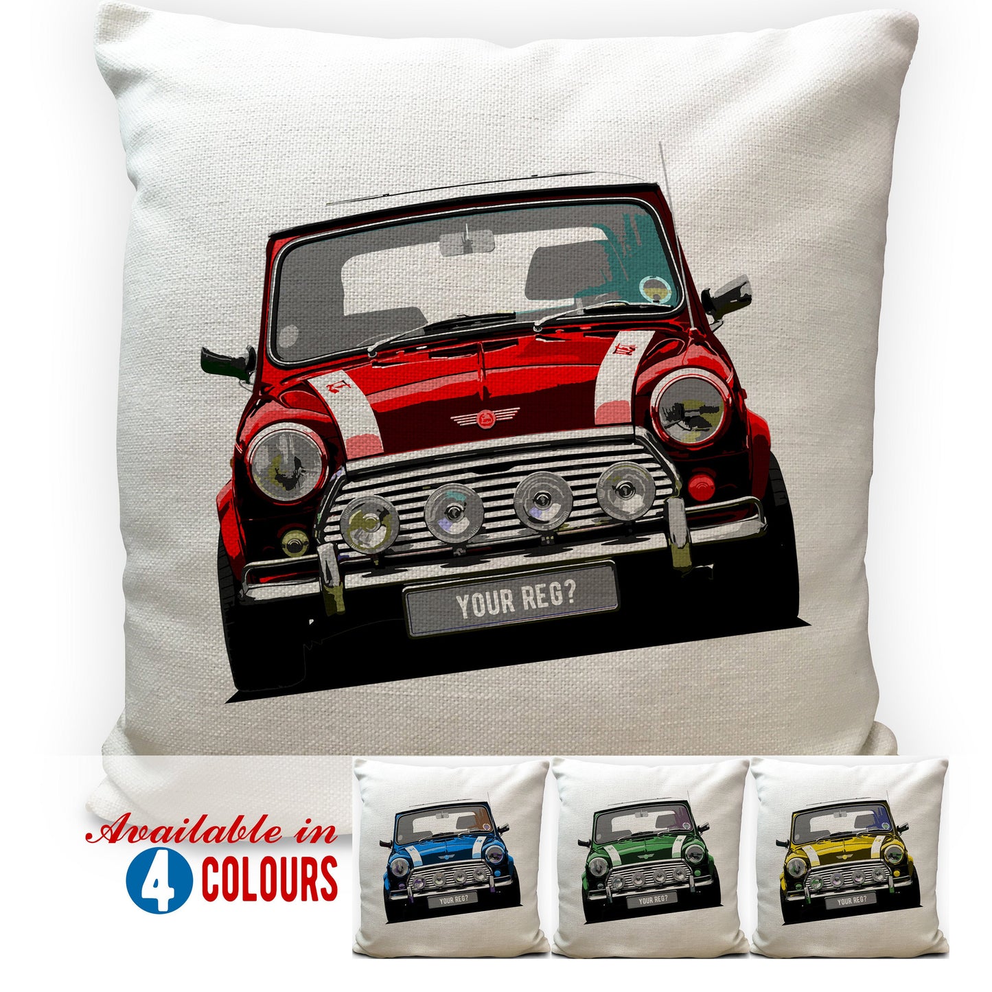 Personalised Mini Cooper Classic Car Cushion Cover 40cm 16 Inch