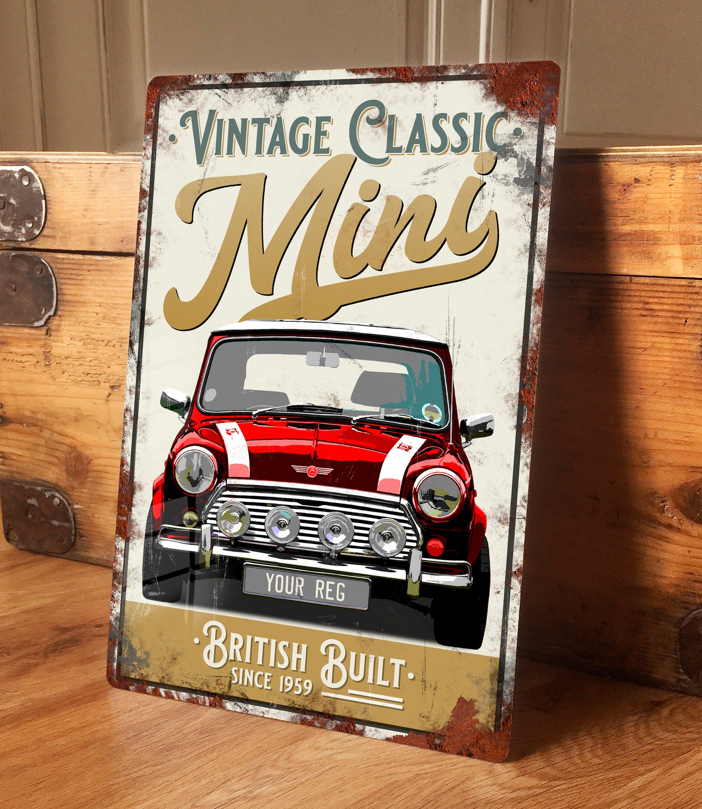 Personalised Mini Cooper Retro Vintage Metal Sign