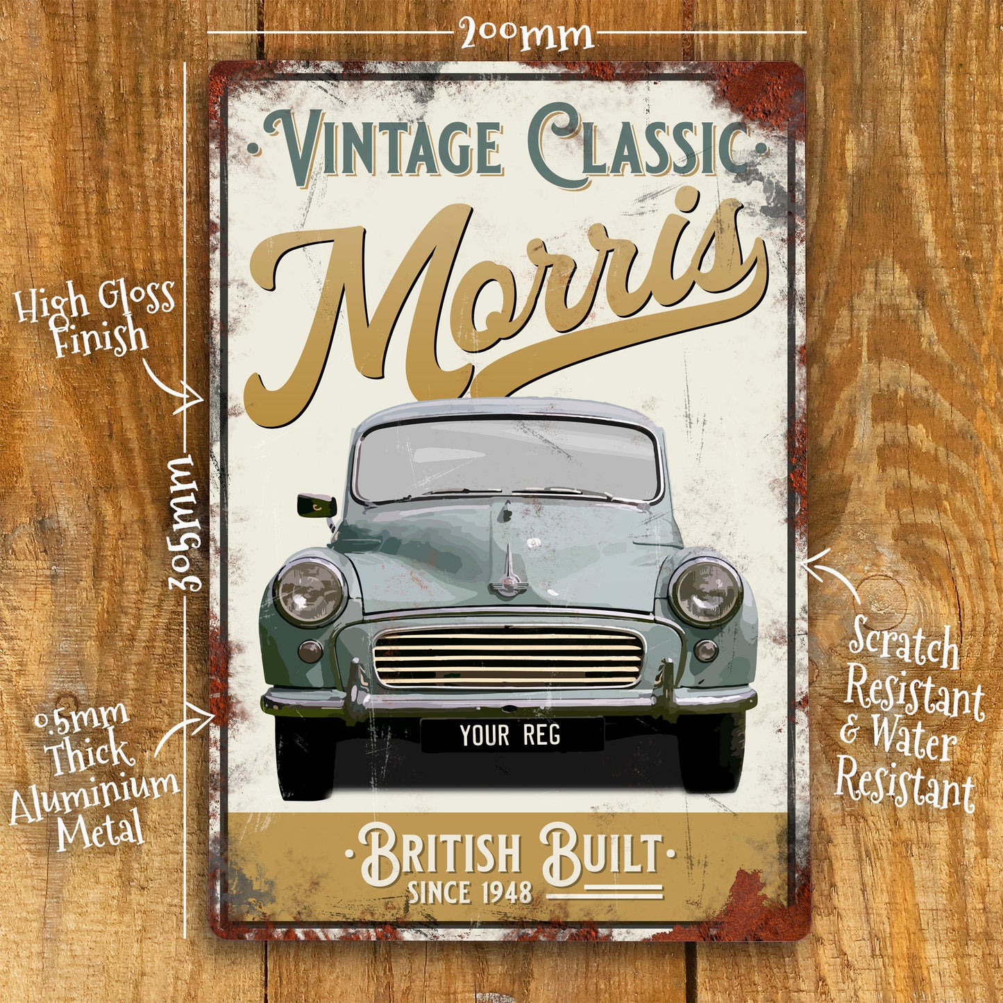 Personalised Classic Morris Minor Metal Sign 200mm x 305mm