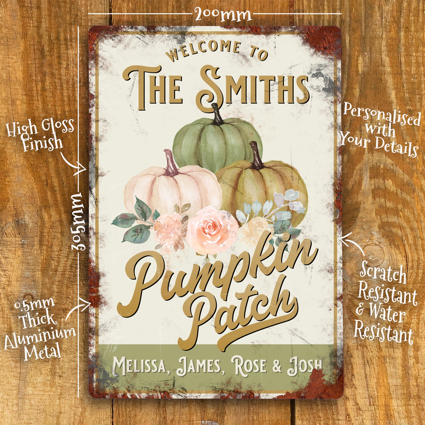 Personalised Autumn Pumpkin Metal Sign 200mm x 305mm