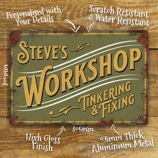 Personalised Workshop Sign Metal Garage Sign Vintage 200x305mm