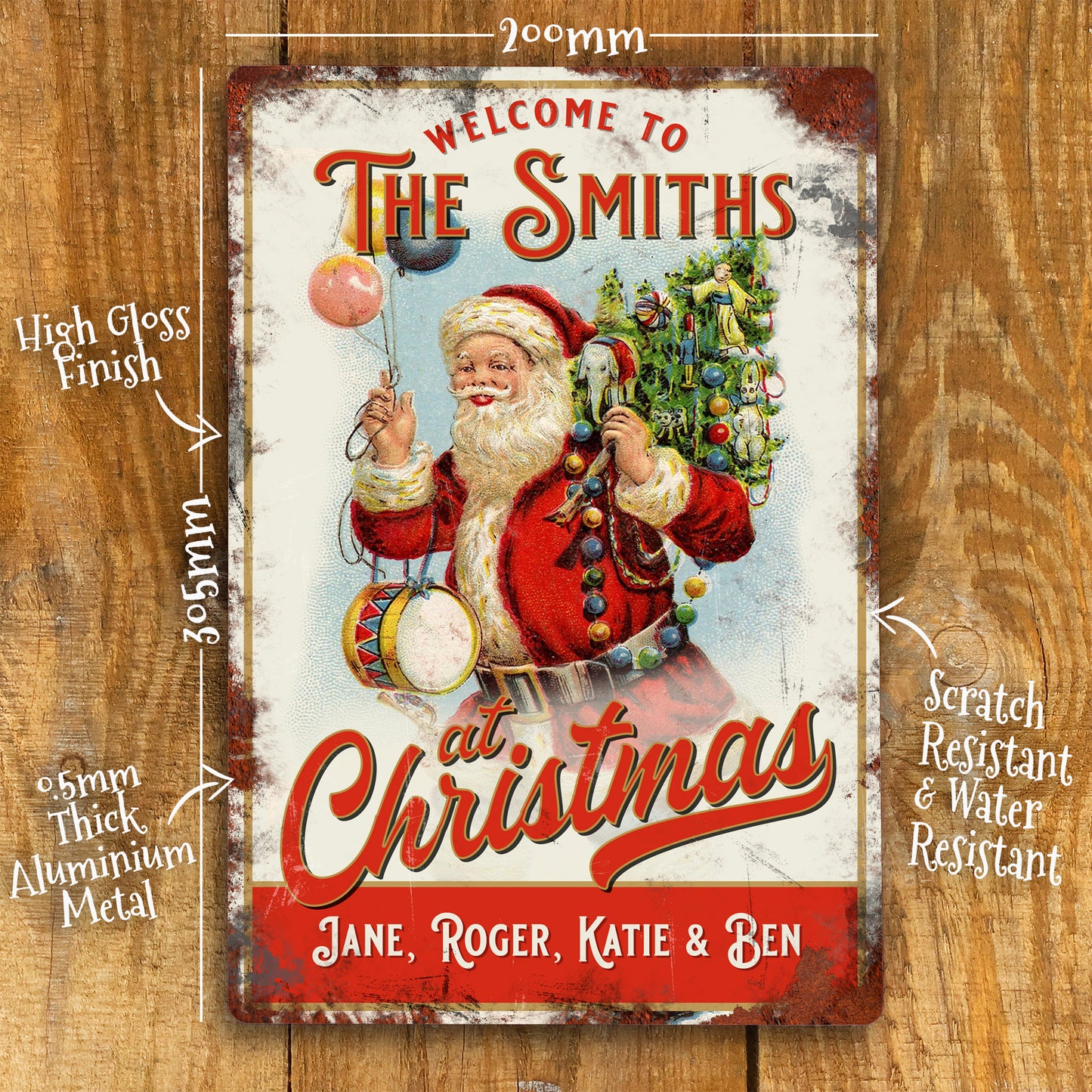 Personalised Christmas Santa Metal Sign 200mm x 305mm