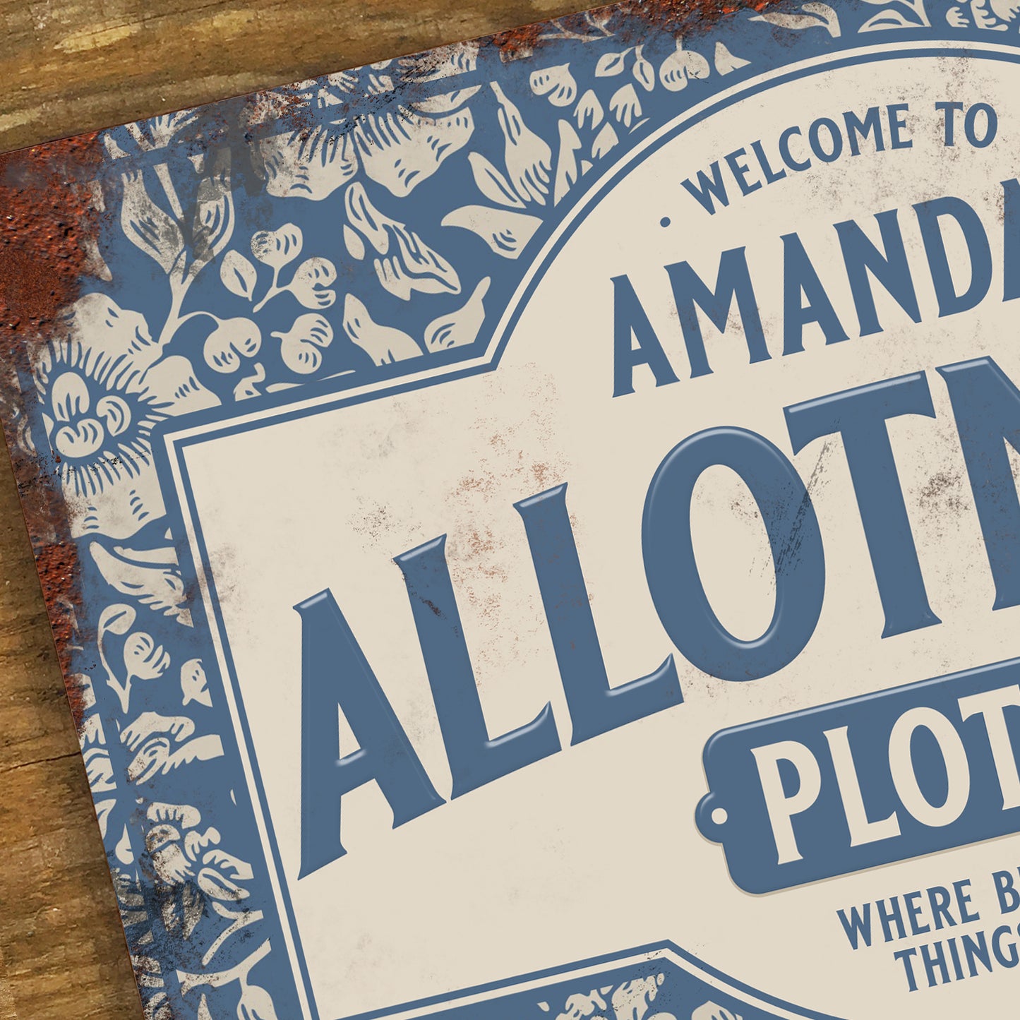 Personalised Allotment Sign Garden Vegetable Patch Metal Door Wall Sign Vintage 200x305mm - Blue