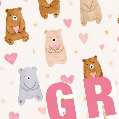 Personalised Bear Name Print – Watercolour Nursery Wall Art