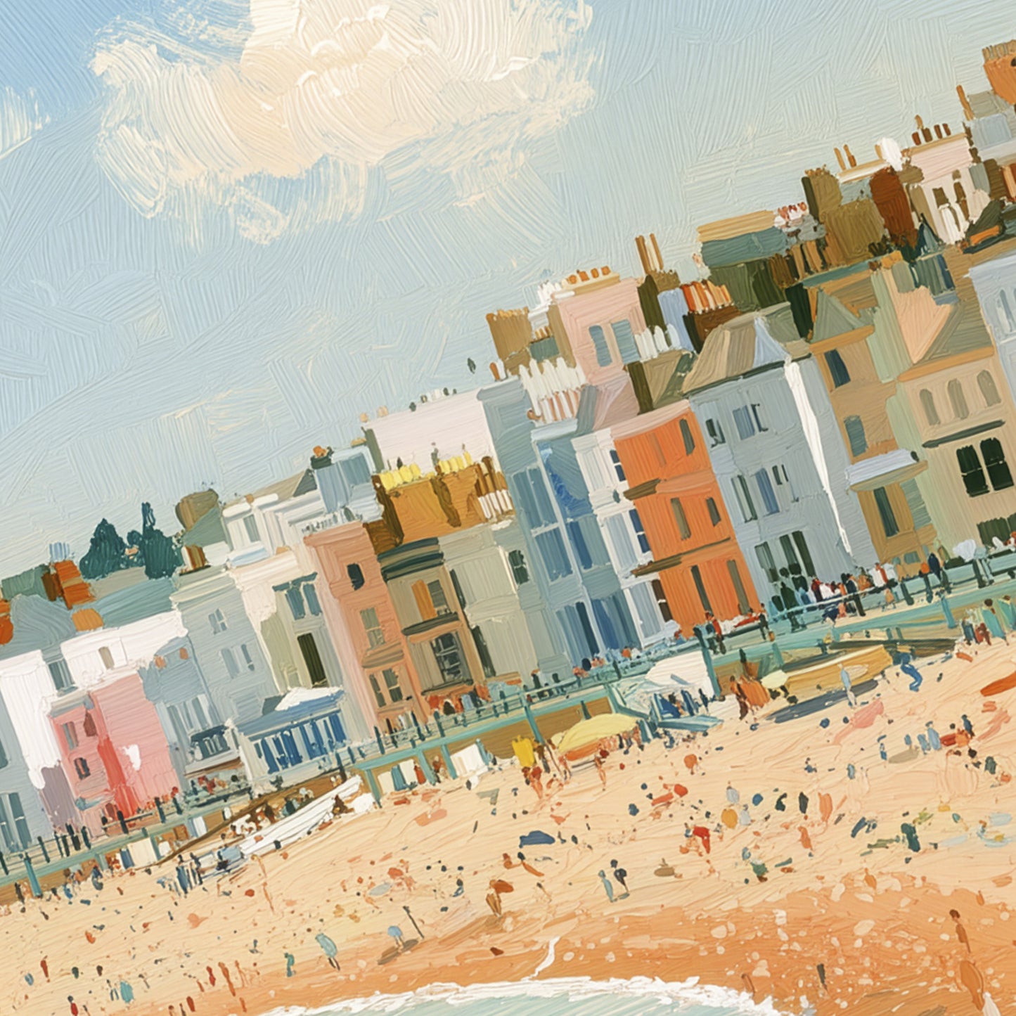 Brighton Beach Wall Art Print, Seaside Poster, Colourful Coastal Art, British Beach Print, Brighton Seafront Decor A4 A3 A2 A1