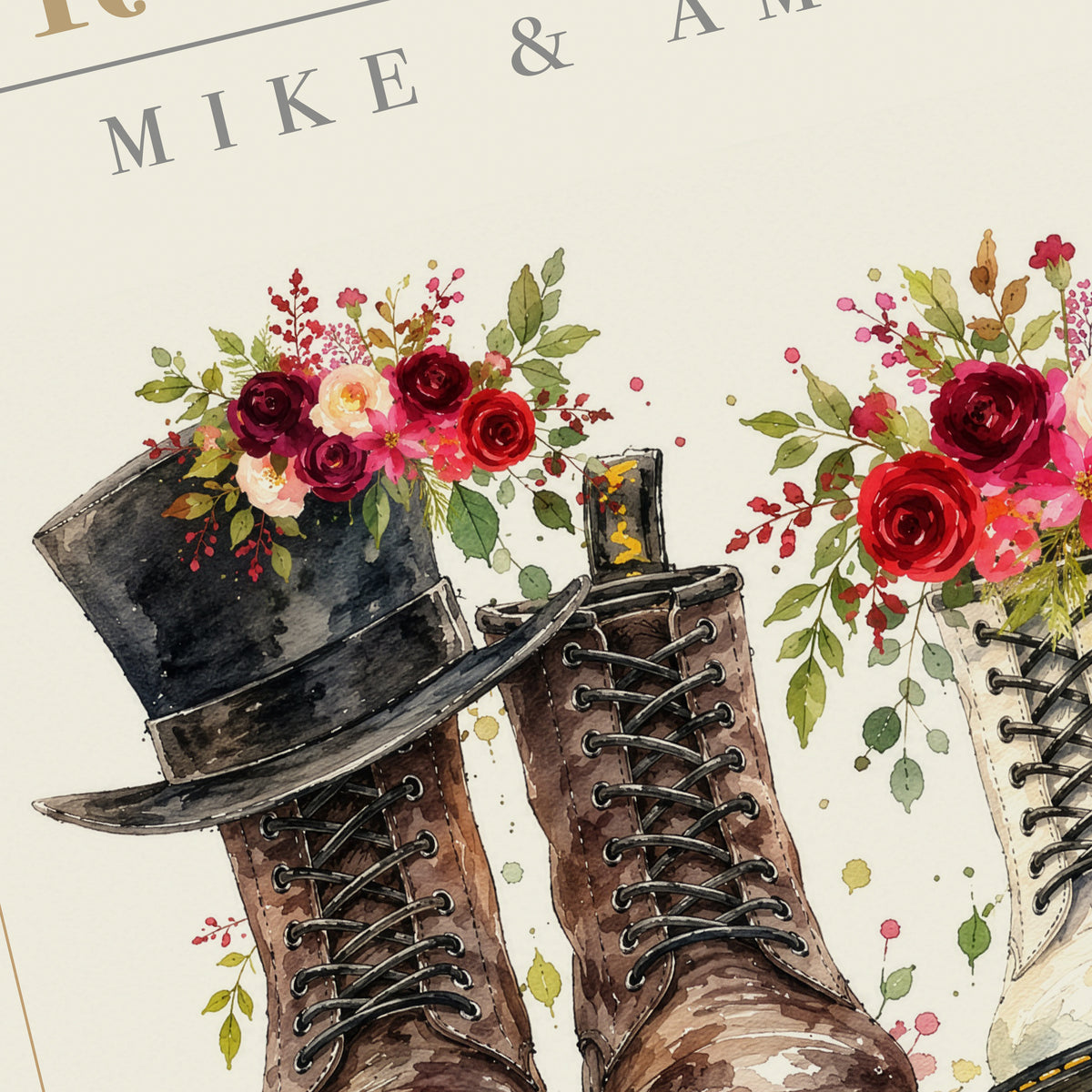 Personalised Alternative Wedding Boots Print – Floral Wedding & Anniversary Wall Art