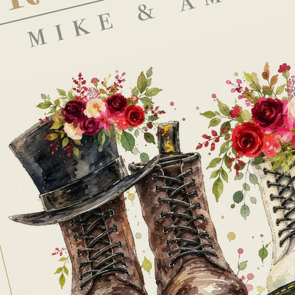 Personalised Alternative Wedding Boots Print – Floral Wedding & Anniversary Wall Art