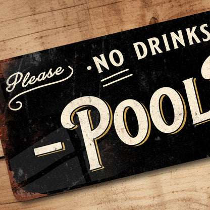 No Drinks on the Pool Table Sign - Vintage Metal Pub, Club Sign 100x305mm