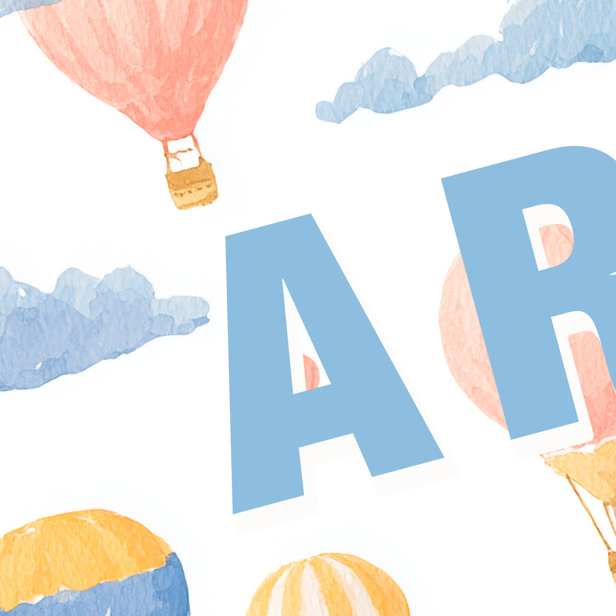 Personalised Hot Air Balloon Name Print – Watercolour Nursery Wall Art