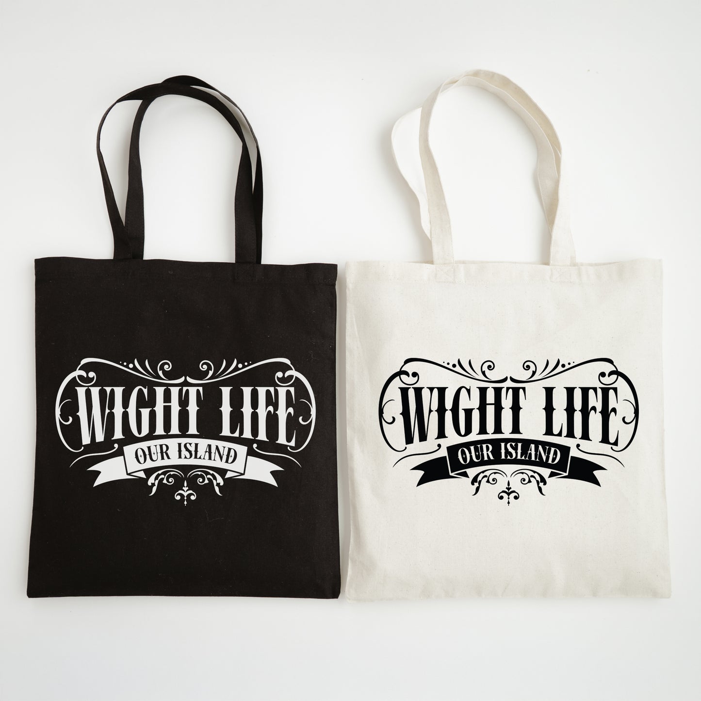 Wight Life Tote Bag - Black or Natural Isle of Wight Shopping Bag - Tattoo Crest