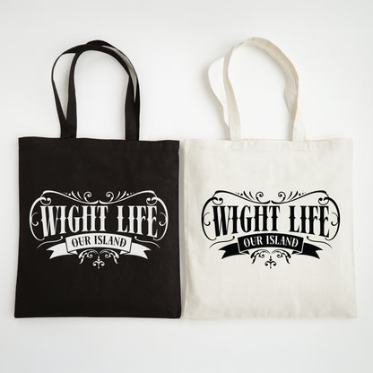 Wight Life Tote Bag - Black or Natural Isle of Wight Shopping Bag - Tattoo Crest