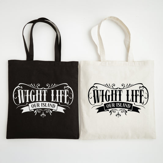 Wight Life Tote Bag - Black or Natural Isle of Wight Shopping Bag - Tattoo Crest