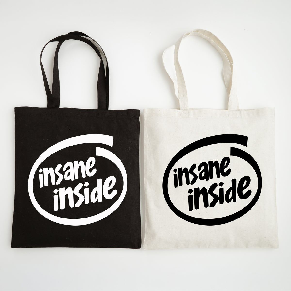 Funny Slogan Tote Bag – “Insane Inside” Computer Icon Shopping Bag