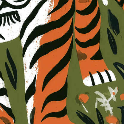 Tiger Wall Art Print, Jungle Animal Poster, Botanical Tiger Art, Folk Art Wildlife Decor, Maximalist Print, A4 A3 A2 A1