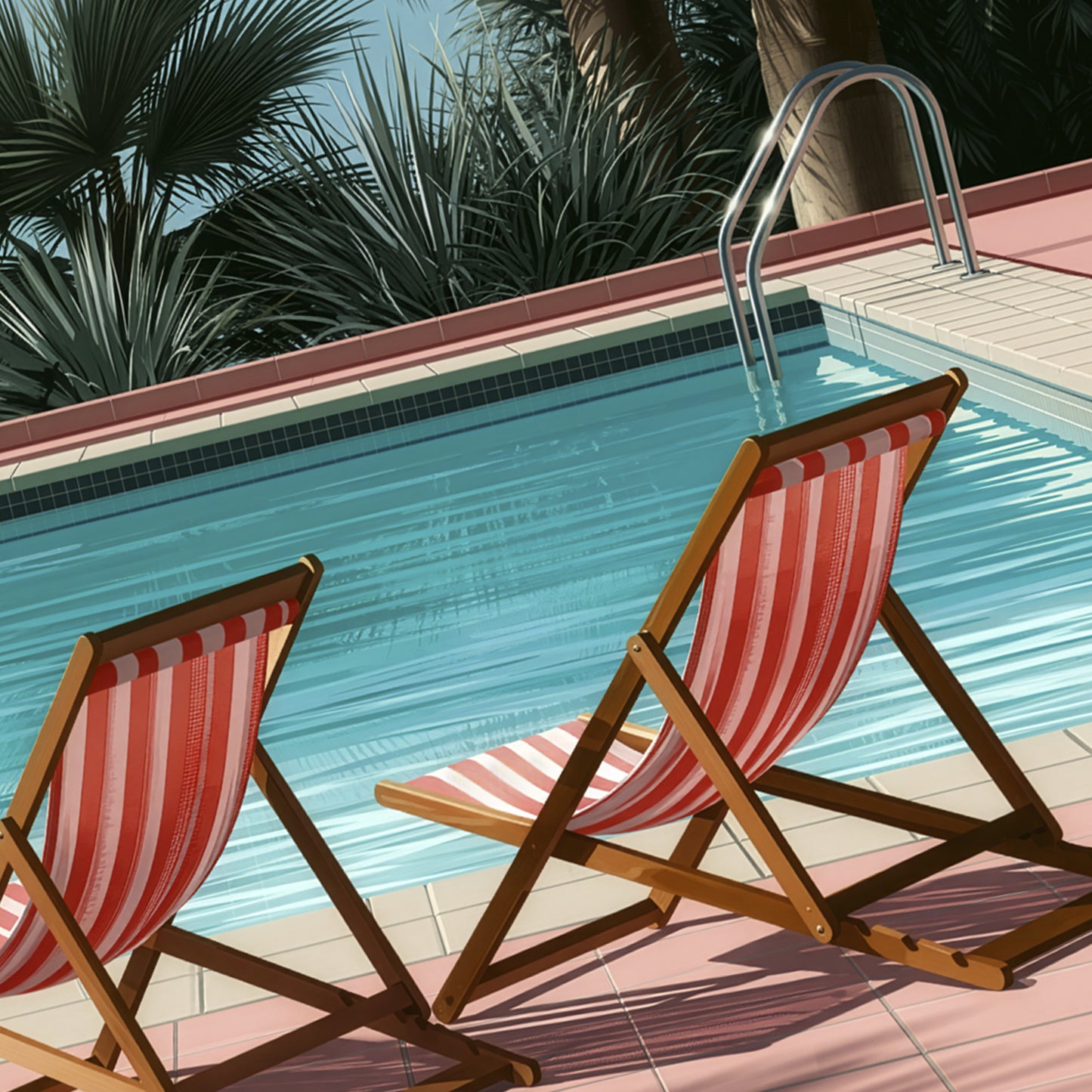 Retro Poolside Wall Art Print, Mid Century Pool Poster, Palm Tree Art, Summer Holiday Decor, Swimming Pool Print A4 A3 A2 A1 DH03