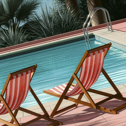 Retro Poolside Wall Art Print, Mid Century Pool Poster, Palm Tree Art, Summer Holiday Decor, Swimming Pool Print A4 A3 A2 A1 DH03