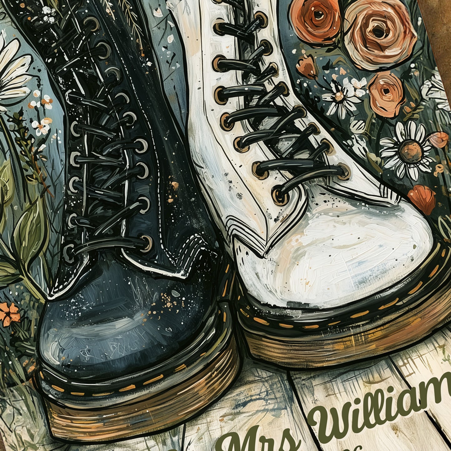 Personalised Wedding Metal Sign – Alternative Couple Wedding Gift, Custom Names & Date Wall Art, Romantic Boots Aluminium Print