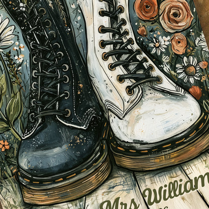 Personalised Wedding Metal Sign – Alternative Couple Wedding Gift, Custom Names & Date Wall Art, Romantic Boots Aluminium Print