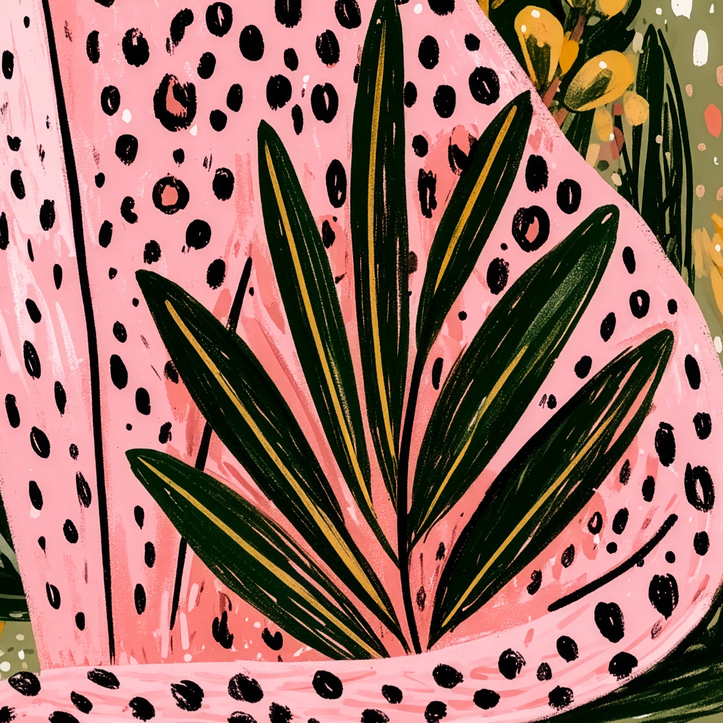 Pink Leopard Wall Art Print, Boho Jungle Animal Poster, Folk Art Botanical Decor, Maximalist Leopard Print, A4 A3 A2 A1