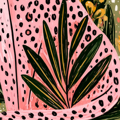 Pink Leopard Wall Art Print, Boho Jungle Animal Poster, Folk Art Botanical Decor, Maximalist Leopard Print, A4 A3 A2 A1