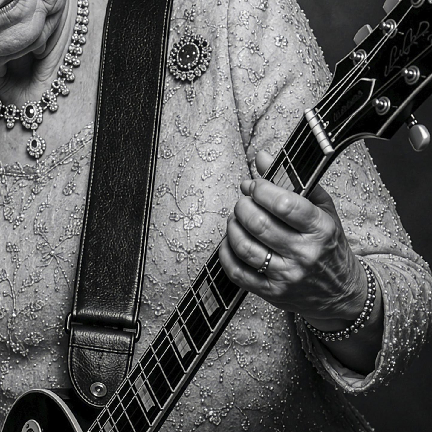 Queen Elizabeth II Guitar Print, Royal Rock Wall Art, British Music Poster, Black and White Queen Portrait, Alternative Royal Art