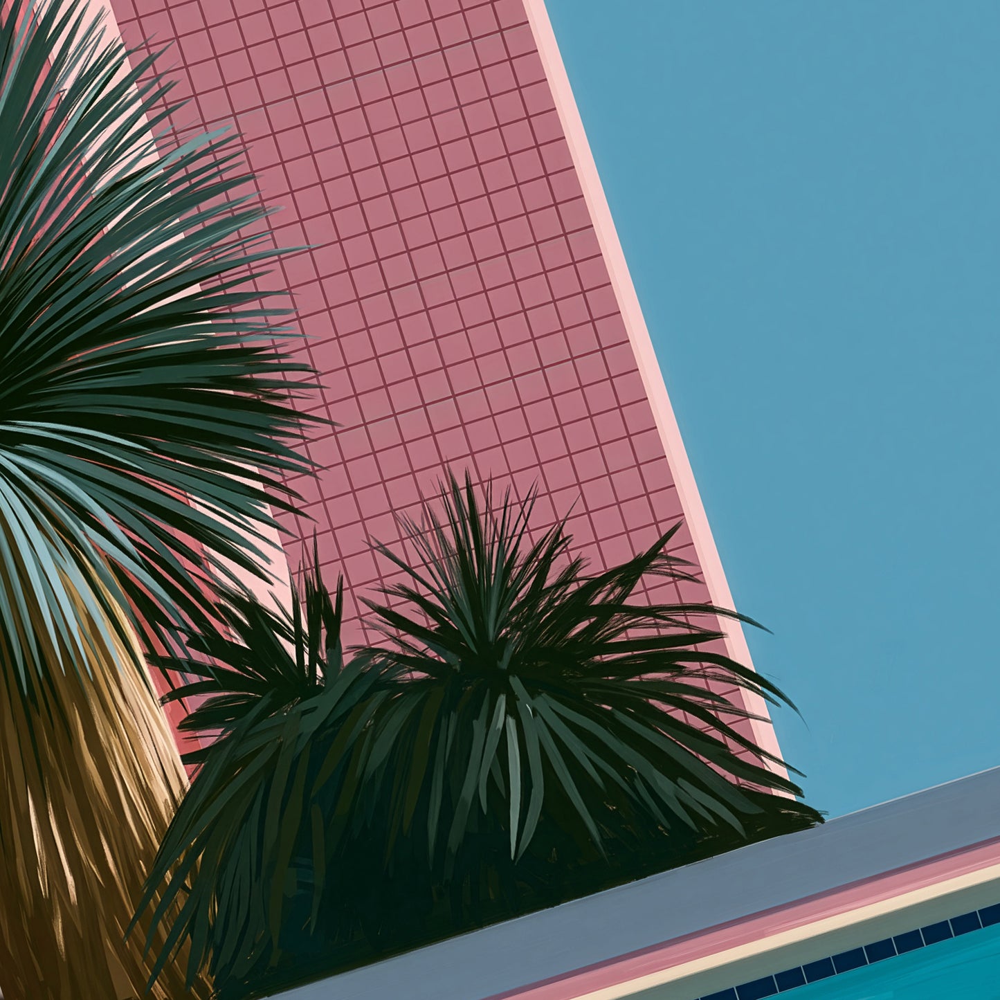 Retro Poolside Wall Art Print, Swimming Pool Poster, Palm Tree Art, Mid Century Summer Decor, Colourful Holiday Print A4 A3 A2 A DH01