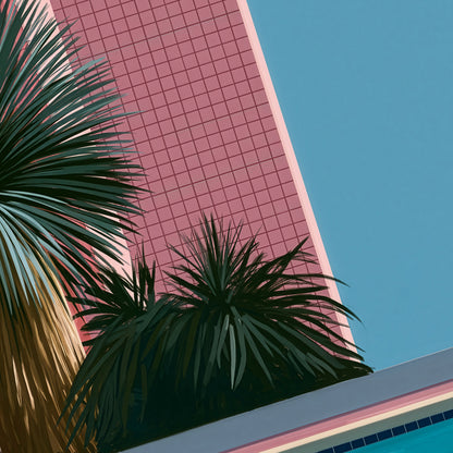 Retro Poolside Wall Art Print, Swimming Pool Poster, Palm Tree Art, Mid Century Summer Decor, Colourful Holiday Print A4 A3 A2 A DH01