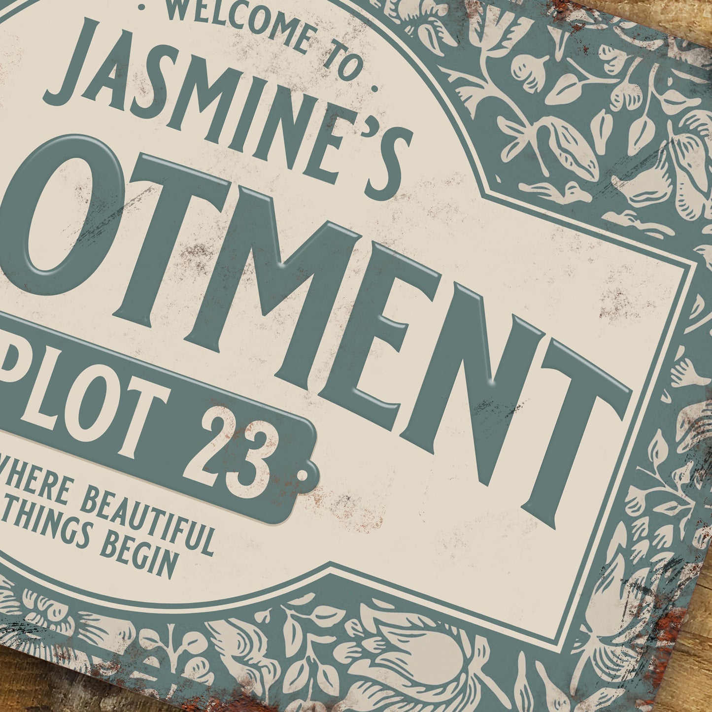 Personalised Allotment Sign Garden Vegetable Patch Metal Door Wall Sign Vintage 200x305mm - Green