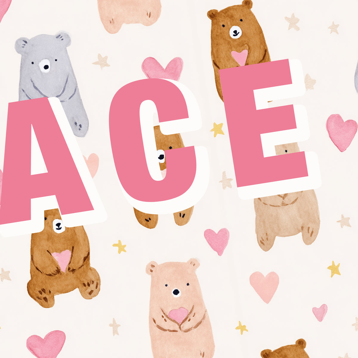 Personalised Bear Name Print – Watercolour Nursery Wall Art