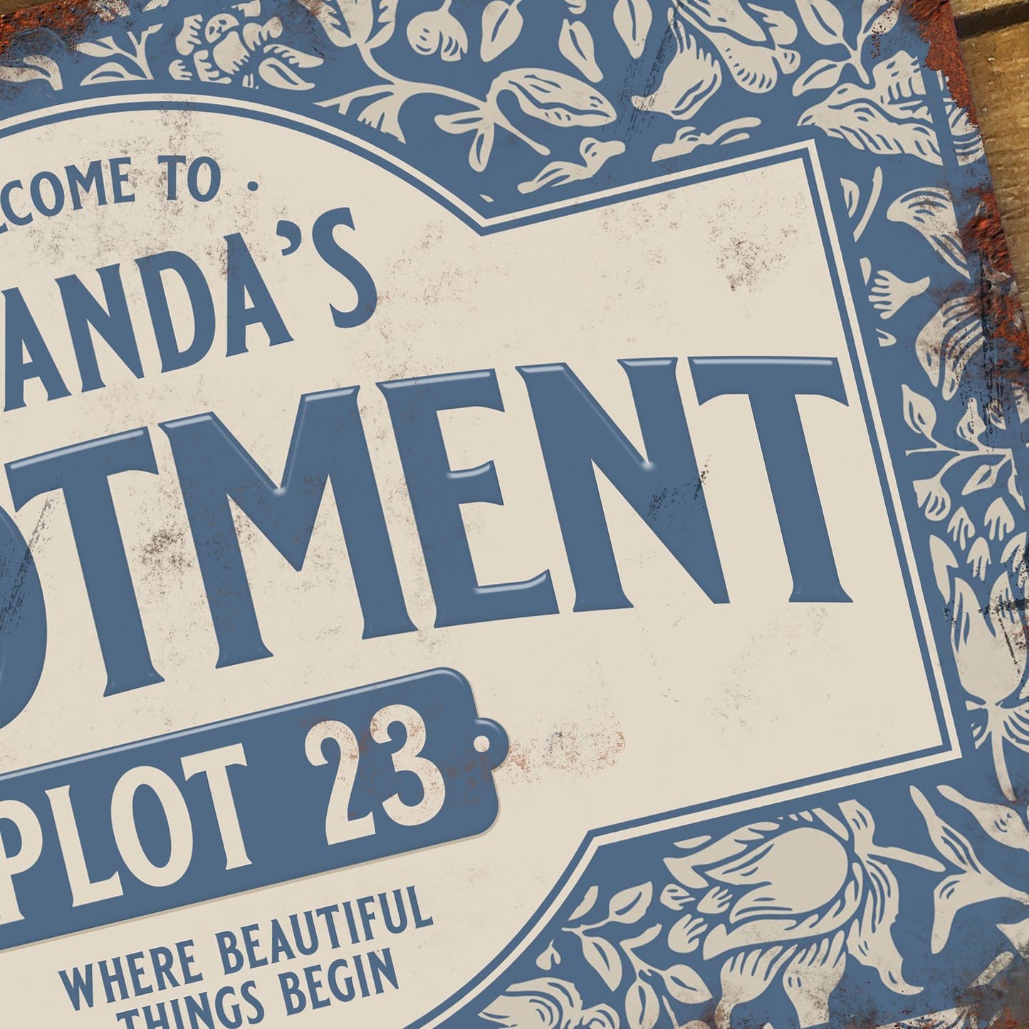 Personalised Allotment Sign Garden Vegetable Patch Metal Door Wall Sign Vintage 200x305mm - Blue