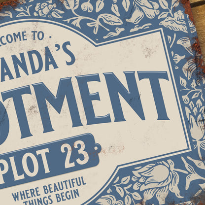 Personalised Allotment Sign Garden Vegetable Patch Metal Door Wall Sign Vintage 200x305mm - Blue