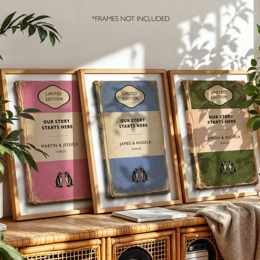 Personalised Wedding Gift Print - Our Story Starts Here - Vintage Book Style Anniversary Print