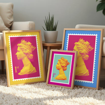 Queen Stamp Pop Art Print – Colourful Modern Wall Art Poster