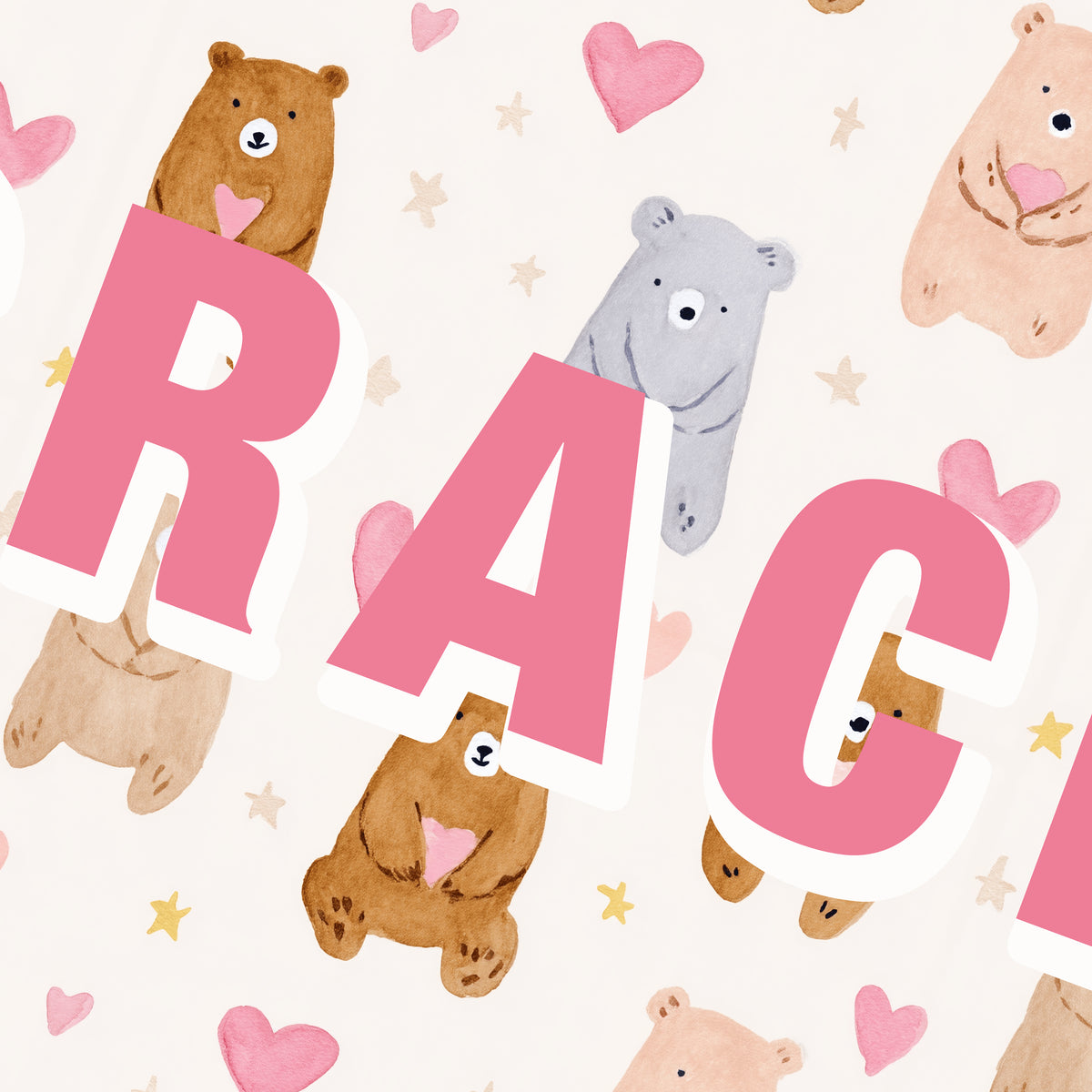 Personalised Bear Name Print – Watercolour Nursery Wall Art