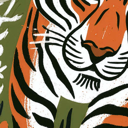 Tiger Wall Art Print, Jungle Animal Poster, Botanical Tiger Art, Folk Art Wildlife Decor, Maximalist Print, A4 A3 A2 A1