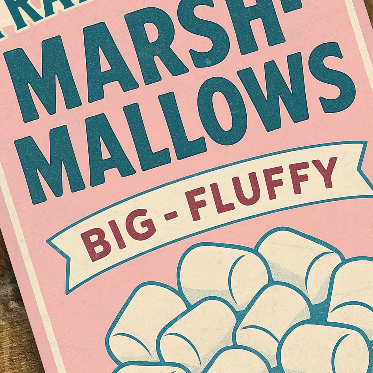 Marshmallow Vintage Metal Wall Sign - Pink Traditional Wall Art - 200x305mm