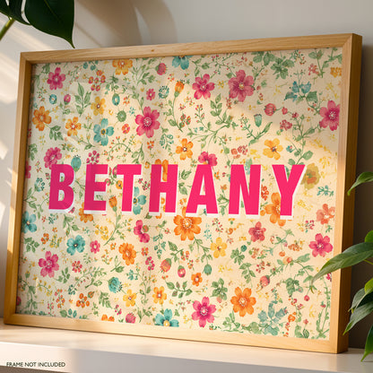 Personalised Floral Name Print – Colourful Nursery & Children’s Wall Art