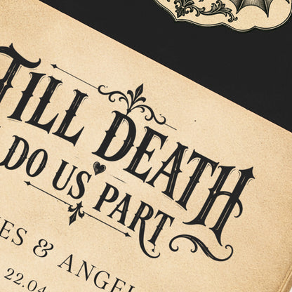 Personalised Gothic Wedding Print – Till Death Do Us Part Vintage Book Wall Art