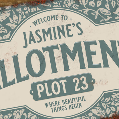 Personalised Allotment Sign Garden Vegetable Patch Metal Door Wall Sign Vintage 200x305mm - Green